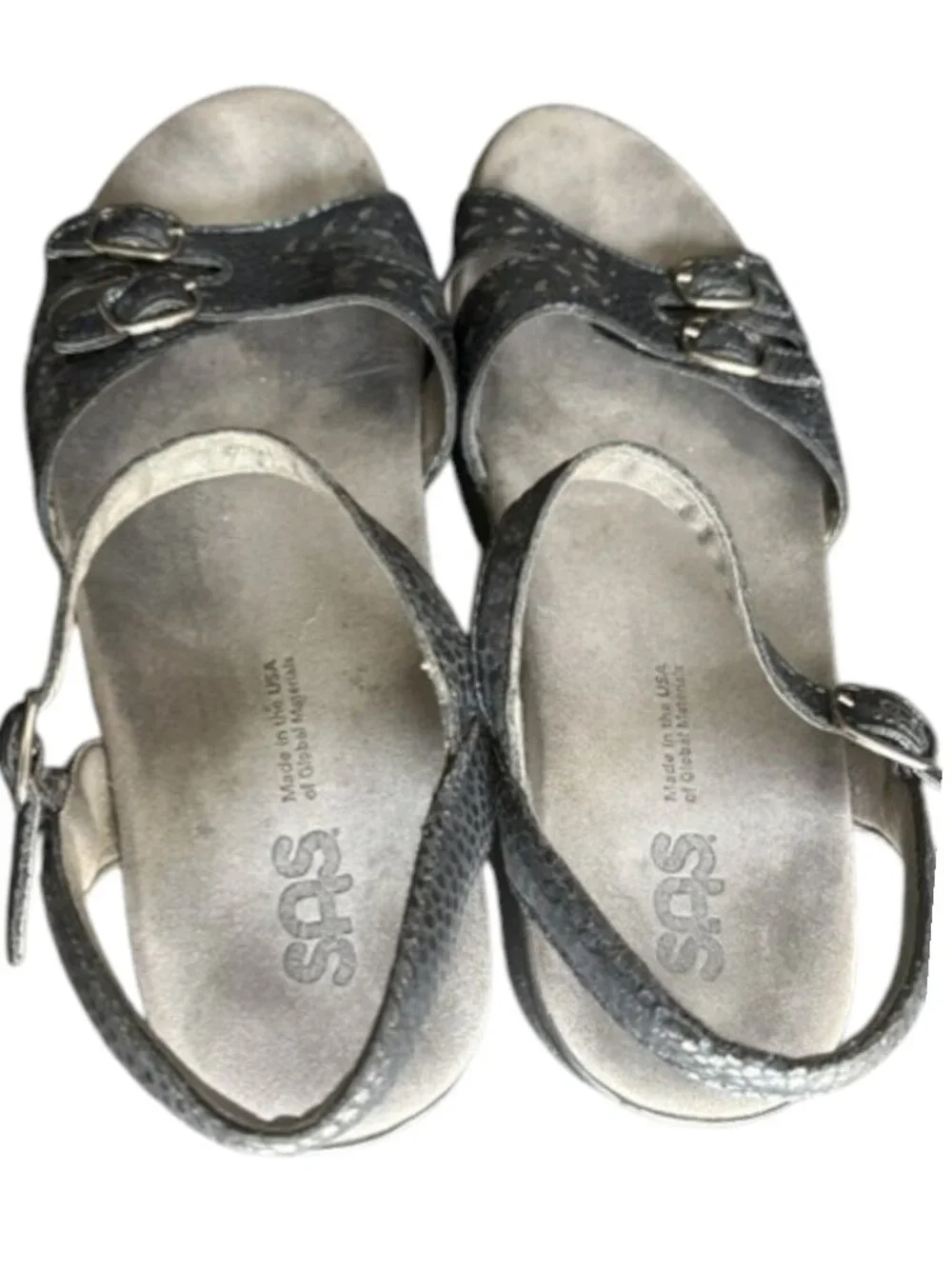 SAS Duo Quarter Strap Metallic Faux Reptile Leather Sandals - Blue - 9M